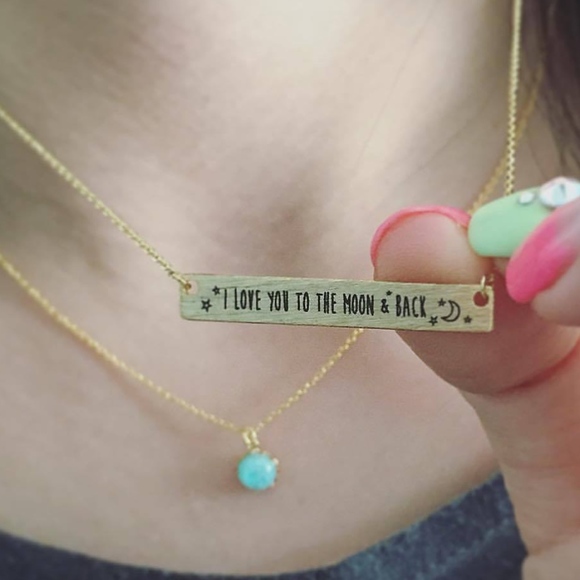 I Love You To The Moon Bar Necklace - Gold - Picture 1 of 2